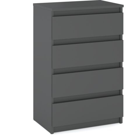 Commode 60 cm 4 tiroirs gris mat en panneau stratifié – Largeur 60 cm – Hauteur 92,5 cm – Profondeur 33,5 cm – Coulisses à billes