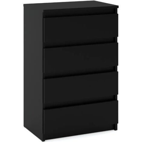 Commode 60 cm 4 tiroirs noir – Buffet en bois stratifié – Design ergonomique – Glissières à rouleaux pour tiroirs silencieux