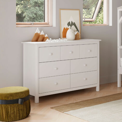 Commode 7 tiroirs 110x40x80 cm en pin blanc - FRODI