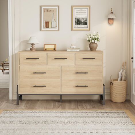 Commode 7 tiroirs 40x132x82 cm, structure stable en R-PB et MDF, design fonctionnel, rangement pratique, usage polyvalent