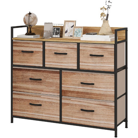 Commode 7 tiroirs en tissu pliable, structure acier noir, 98x29x85 cm