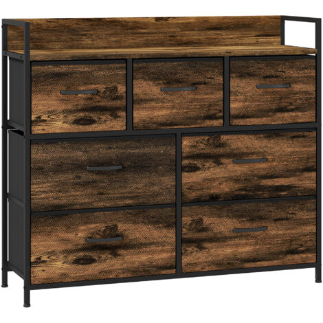 Commode 7 Tiroirs en Tissu Pliant, Structure Acier Noir, 98 x 29 x 85 cm