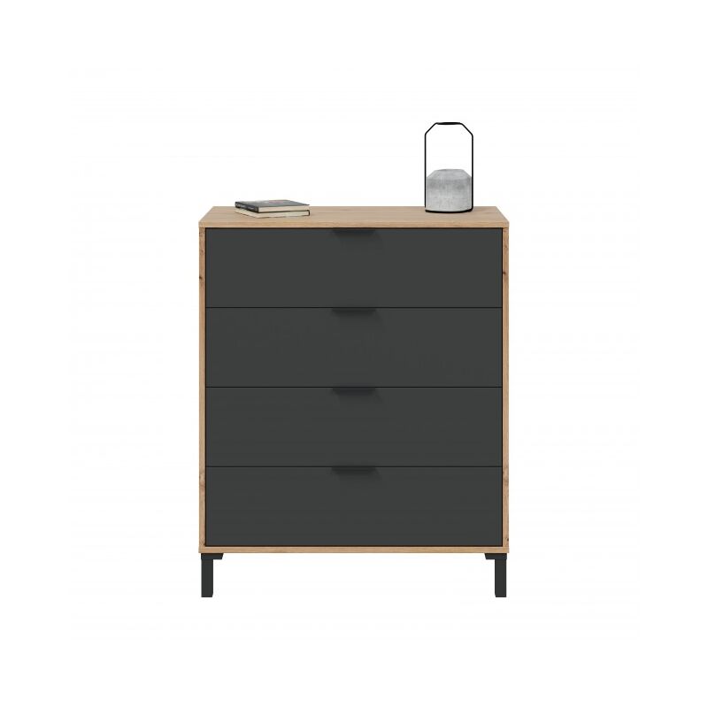 Commode 4 77.5 x 93.5 h cm chêne et gris anthracite - Marino