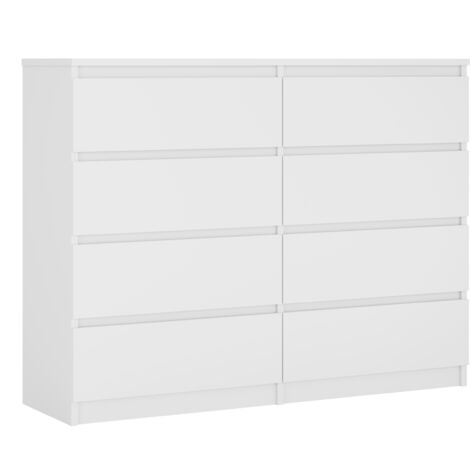 Commode 8 tiroirs : Blanc Mat, 120 × 39 × 101 cm