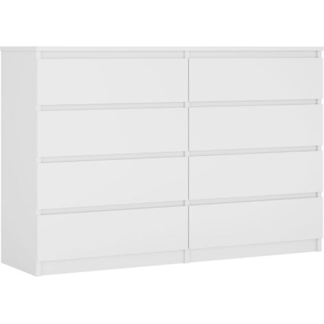 Commode 8 tiroirs : Blanc Mat, 138 × 101 × 39 cm