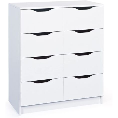 Commode 8 tiroirs bois mélaminé blanc Bakus