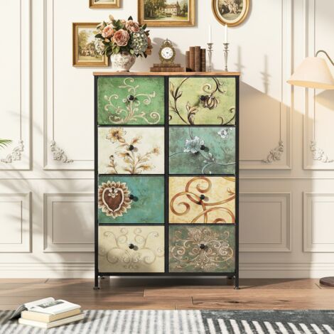 Commode 8 tiroirs en tissu - poignées, pieds réglables, structure en métal - idéale pour les chambres et les salons - L67 x H100 cm - Multicouleur