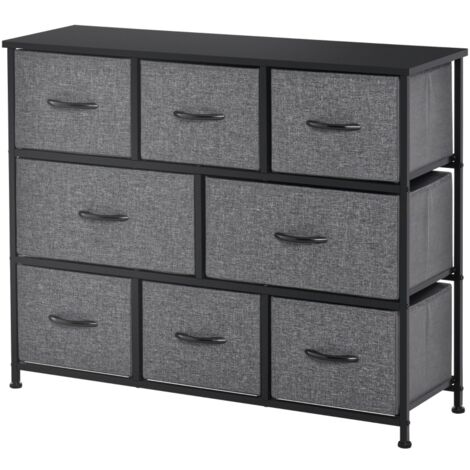 Commode 8 tiroirs en tissu, rangement avec poignées, cadre métallique, design moderne, armoire pour chambre, salon, gris foncé