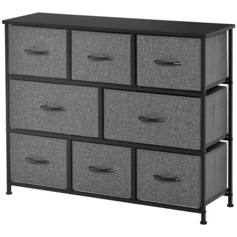Commode 8 tiroirs tissu & métal gris foncé - Meuble rangement moderne pour chambre ou salon - Enfilade design