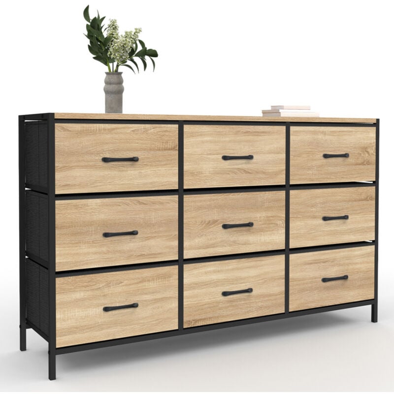 Idmarket - Commode 9 tiroirs en tissu utah 115 cm meuble de rangement design industriel