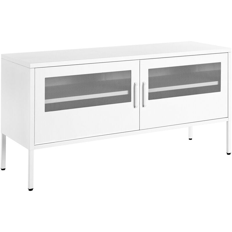 Beliani - Commode Industrielle Moderne Acier 2 Portes Grillagées Rangement Blanc Morley