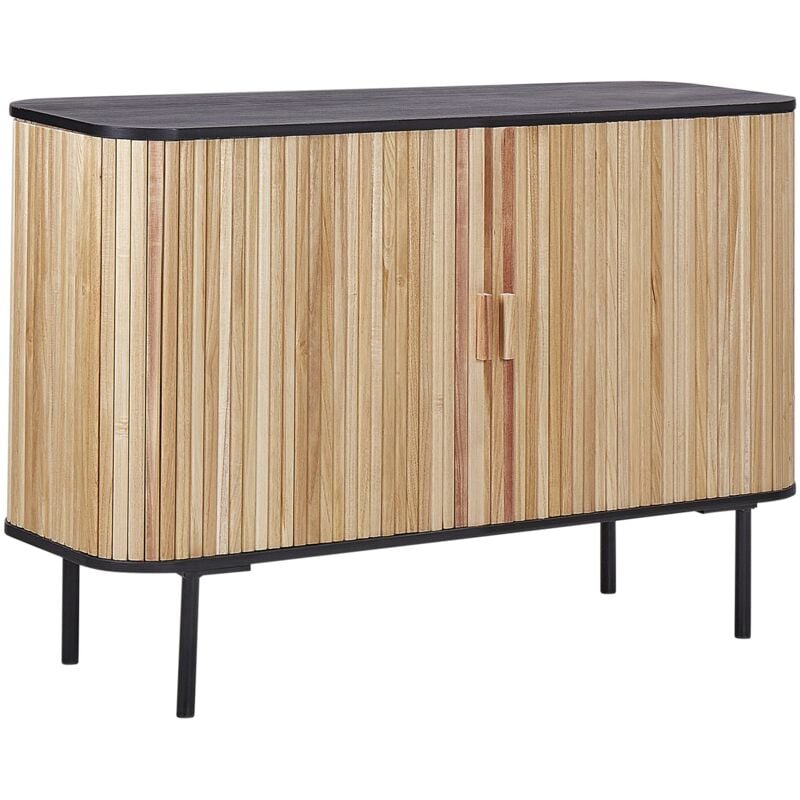 Beliani - Commode à 2 Portes Coulissantes en Bois de Paulownia et mdf Ton Clair et Noir Lindon