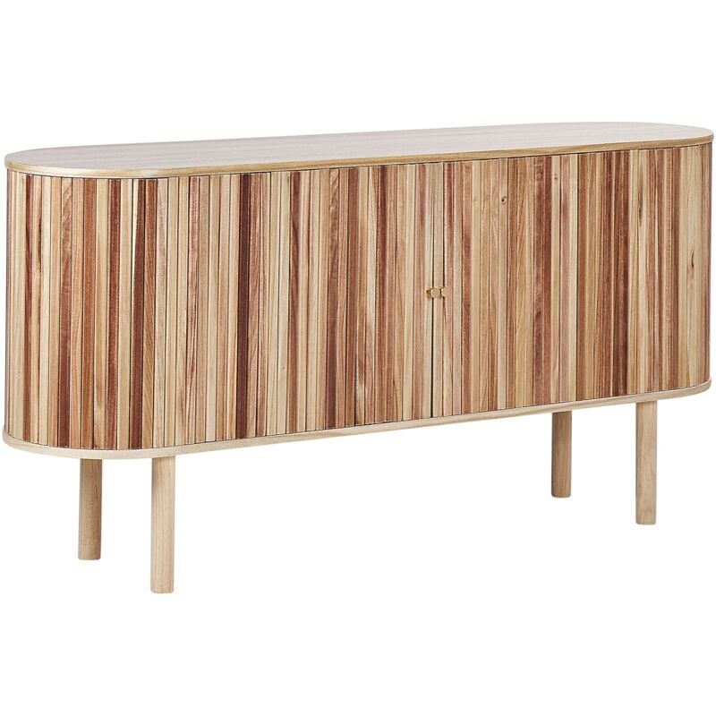Commode à 2 Portes Coulissantes en Bois de Paulownia MDF Bois de Pin Ton Clair 75 cm Manara
