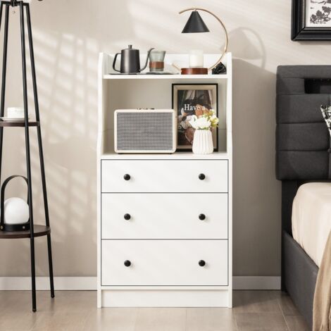Commode à 3 Tiroirs avec Etagères Commode de Rangement Commode Moderne avec Dispositif Anti-basculement Meuble de Rangement Blanc