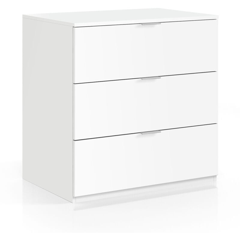 Commode à 3 tiroirs coloris blanc - 77 cm (longueur) x 80 cm (hauteur) x 38 cm (profondeur)