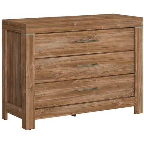 Commode à 3 tiroirs meuble de rangement, coloris Chêne stirling - Longueur 115 x Profondeur 45 x Hauteur 85 cm