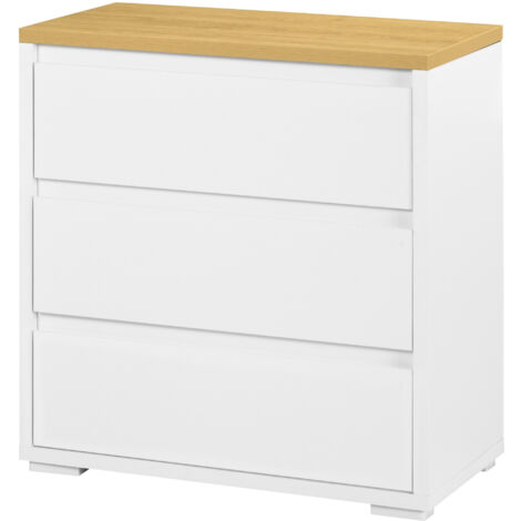 Commode à 3 tiroirs, sans poignées, idéale pour la chambre, le salon ou le bureau. Style moderne, 70 x 37 x 75 cm, blanche.