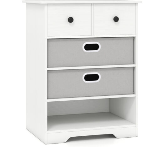 Commode à 4 Tiroirs avec Étagères Ouvertes, 58 x 42 x 75 cm, Table de Chevet Autoportante avec Kits Anti-basculement, Blanc