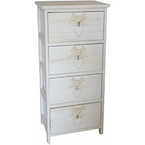 Commode à 4 tiroirs avec tiroirs en bois de paulownia lavé blanc cœur