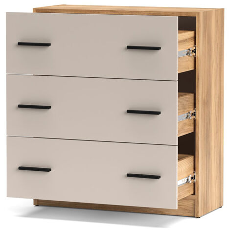 Commode à 4 tiroirs coloris Beige/chêne Mauvella - Longueur 80 x Hauteur 81 x Profondeur 34,5 cm