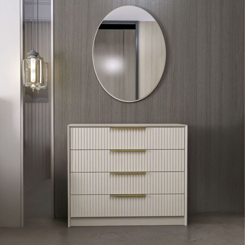 Toscohome - Commode à 4 tiroirs couleur cachemire avec miroir inclus 100x45x85H cm - Wilmy
