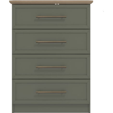 Commode à 4 tiroirs GALANO Cleverton – Commode avec rangement pour chambre à coucher – Organisateurs de placard et armoire de rangement pour couloir, entrée – Couleur vert kale