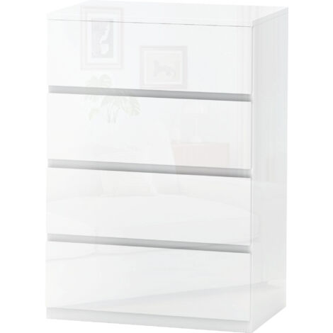 Commode à 4 tiroirs, modèle anti-basculement, idéale pour le salon ou l'entrée, 55 x 33 x 80 cm, blanc brillant