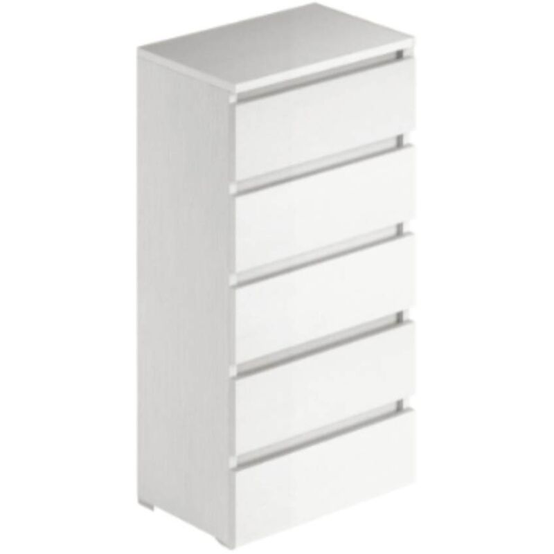 Commode à 5 tiroirs frêne blanc 47x127H cm assemblée