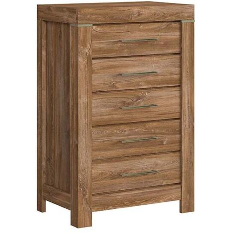 Commode à 5 tiroirs meuble de rangement, coloris Chêne stirling - Longueur 70 x Profondeur 45 x Hauteur 110 cm