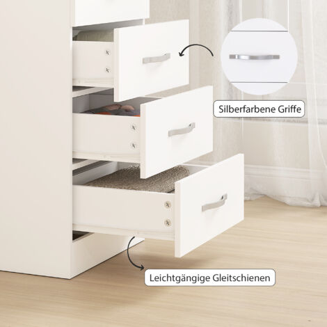 Commode à 5 tiroirs, meuble de rangement pour vêtements et ustensiles, panneaux de particules, blanc