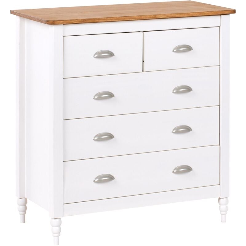 Beliani - Commode à 5 Tiroirs Scandinave avec Dessus en Bois Meuble de Rangement Blanche Shillington
