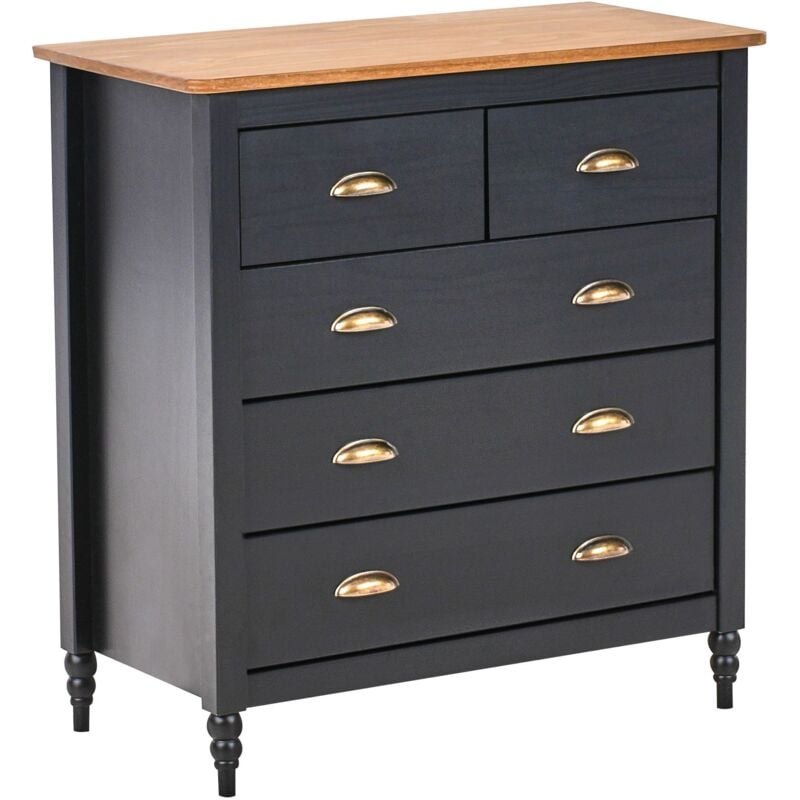 Beliani - Commode à 5 Tiroirs Scandinave avec Dessus en Bois Meuble de Rangement Noir Shillington