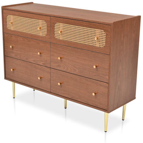 Commode à 6 tiroirs – Buffet / Meuble haut en rotin pour la chambre et toutes les pièces de vie