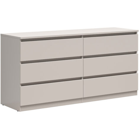 Commode à 6 tiroirs meuble de rangement coloris Beige - Longueur 150 x Profondeur 45 x Hauteur 75,5 cm