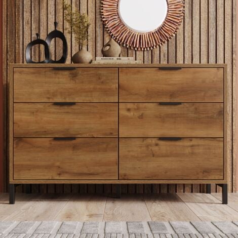 WISHDOR à 6 tiroirs, pour chambre, salon, chêne foncé