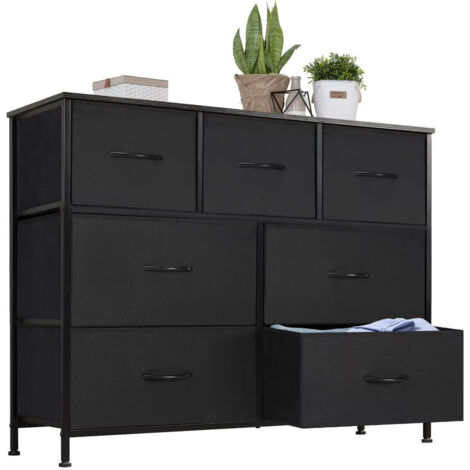 Commode à 7 tiroirs en tissu – meuble de rangement pour vêtements – armoire de chambre et salon – usage multifonction et vitrine,Noir