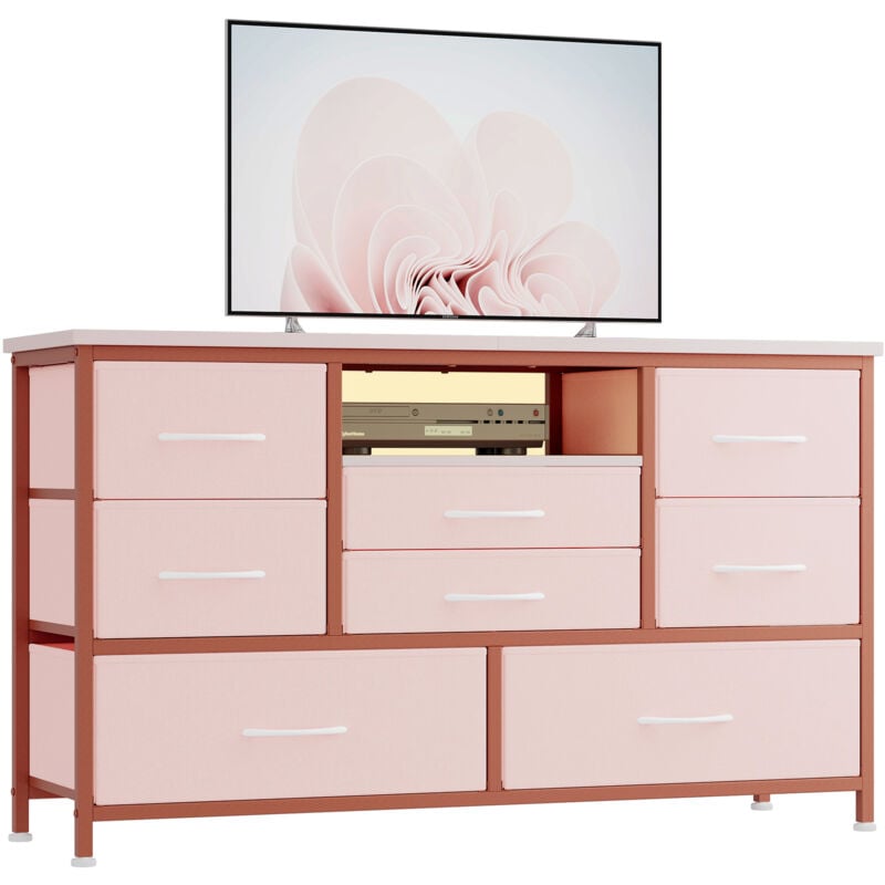 Hoerfuriy - Commode à 8 Tiroirs Avec Lumière led, Commode Chambre Adulte - Meuble de Rangement Chambre,Commode Tiroir en Tissu avec Cadre en Acier