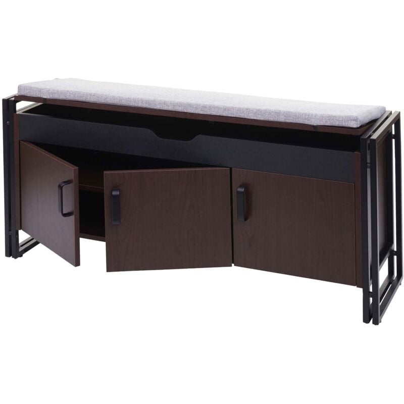 Jamais utilisé] Commode à chaussures avec siège HHG 159, commode banc 53x110x30cm structure 3D métal, brun foncé