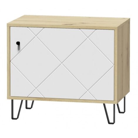 Commode à chaussures BILBAO coloris chêne et blanc mat 63,4x40 x56 cm