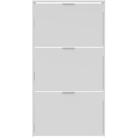 Commode à chaussures en bois de 3 portes coloris blanc brillant - Dim : 113 x 60 x 22 cm -PEGANE-