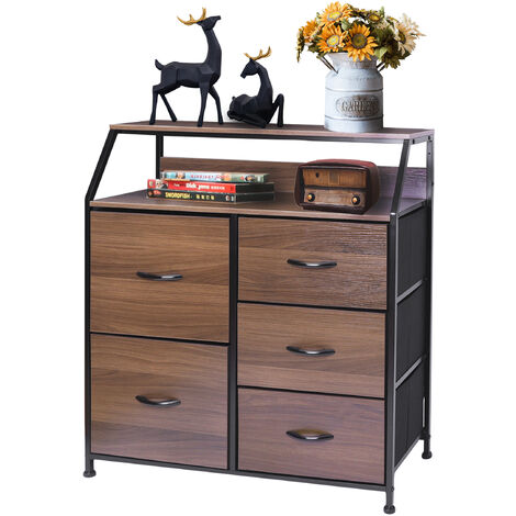 Commode à Grain de Bois avec 5 tiroirs, Meuble de Rangement,pour Chambre, Salon, Couloir,Chambre d'enfant - Meerveil