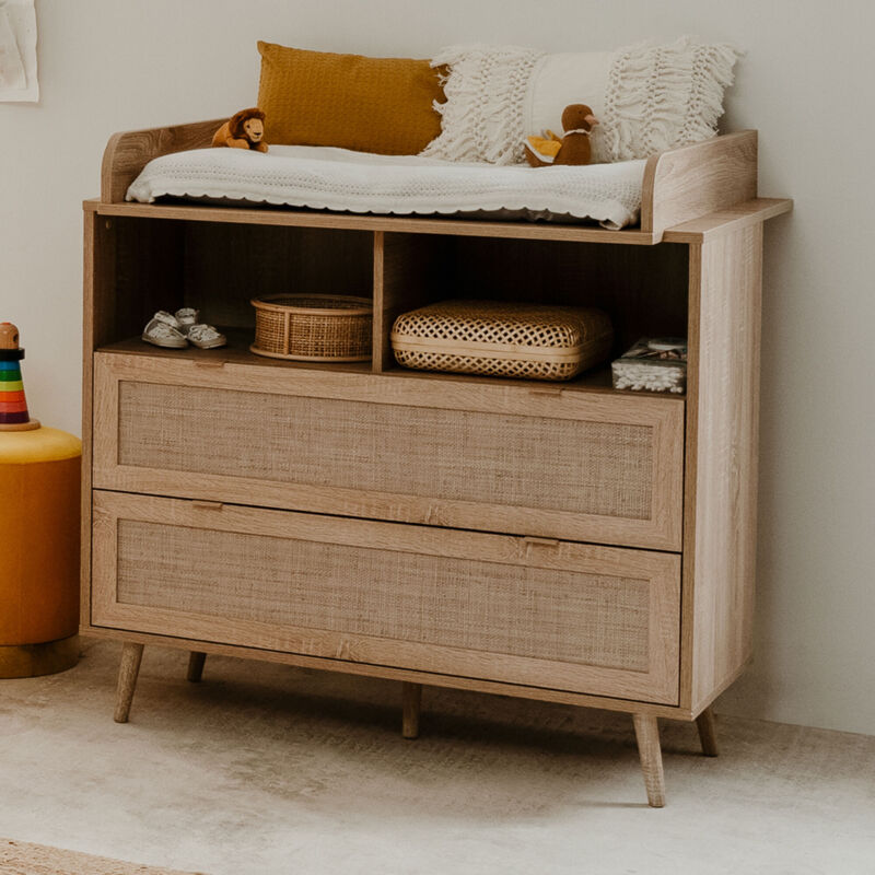 M&s - Commode à langer 100x77,5x100 cm avec cannage naturel - kessi M&s - Commode à langer 100x77,5x100 cm avec cannage naturel - kessi