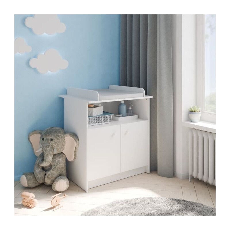 Demeyere - Commode a langer 2 portes, 1 niche - helicia - Blanc mat - 79,6 x 70 x 94,4 cm