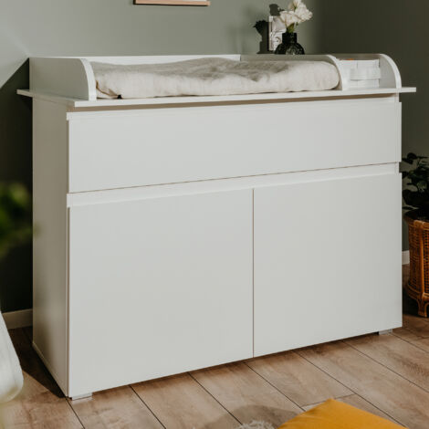 Commode à langer 2 portes 1 tiroir 120x77x102 cm blanc - MITZ