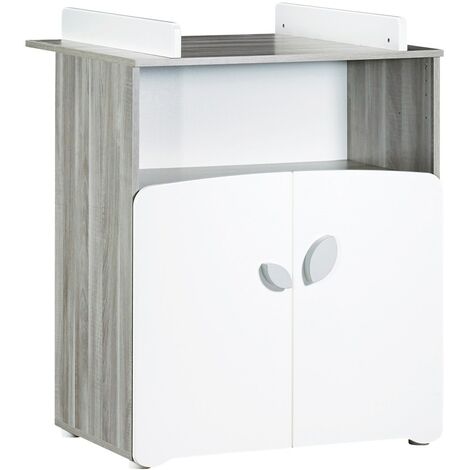 Commode à langer 2 portes 97x76x66cm en bois gris