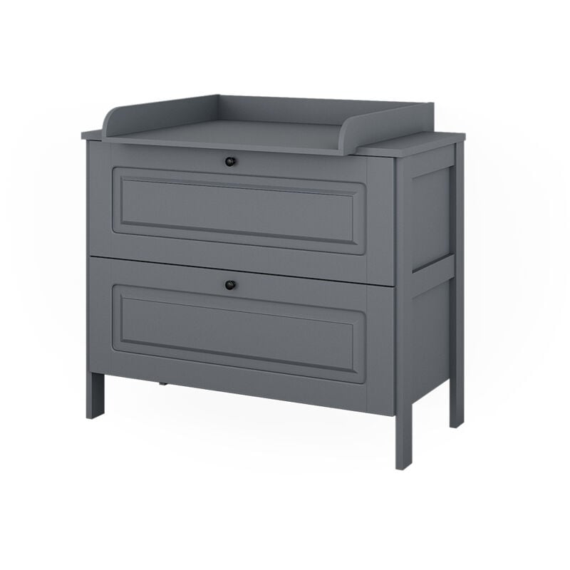 Commode à langer Ajaton, Gris, 108 x 98 cm avec 2 tiroirs, Vitalispa