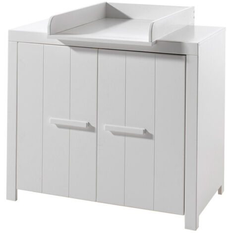Commode à langer contemporaine pin massif laqué blanc Ulrick