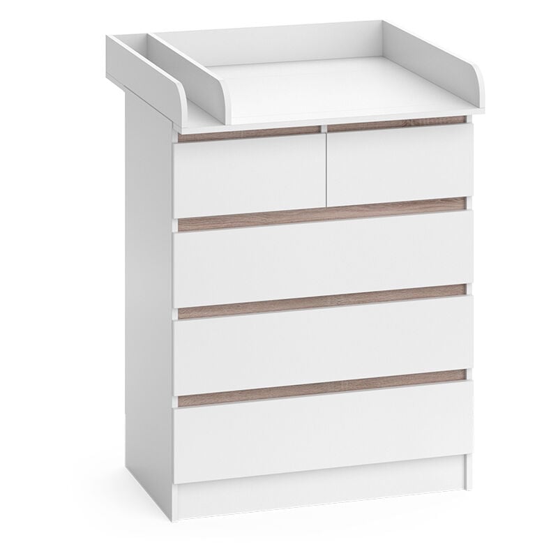 Commode à langer Emma, Blanc/Sonoma, 80x110.2cm avec 5 tiroirs Vicco