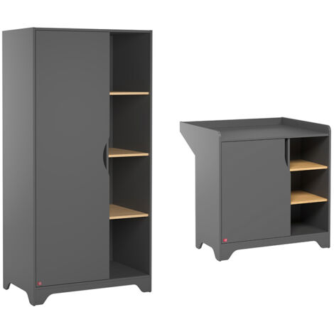 Commode à langer et Armoire 1 porte Vox Leaf Gris et bois