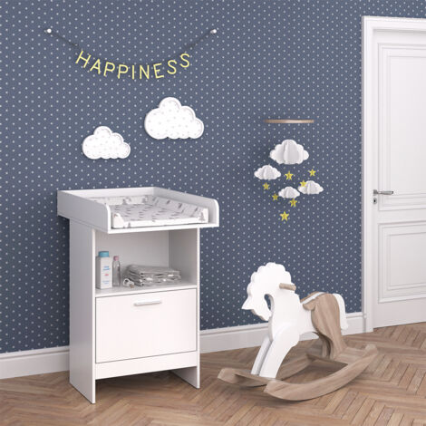 Vicco – Commode à langer Leo – Blanc – 60 x 103 x 88 cm – Panneau de particules 16 mm – Revêtement mélamine – Tiroir à traction